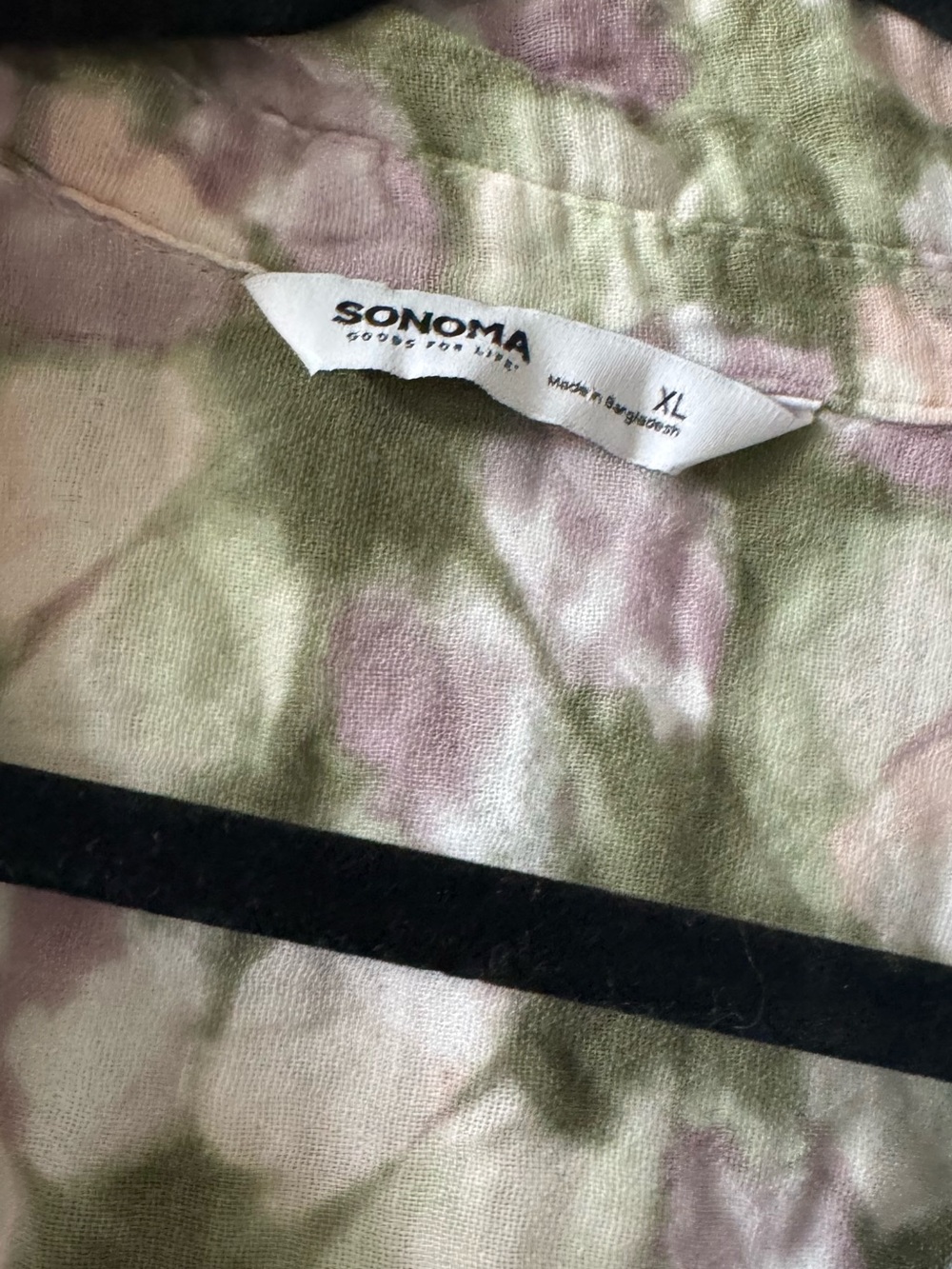 Sonoma 100% Cotton Linen Relaxed Beach Button Up Shirt in Green Yellow Lilac XL - Picture 3 of 4